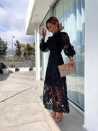 Close-up of intricate crochet lace pattern on bodice