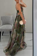 Maxi dress on model, three-quarter angle showing dress silhouette and length