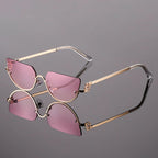 Women's Gold Frame Rimless Cat Eye Sunglasses