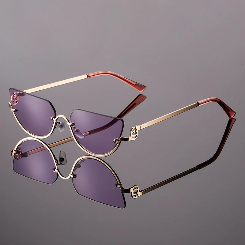 Women's Gold Frame Rimless Cat Eye Sunglasses