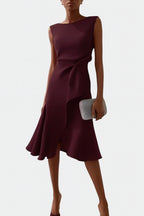 Women's Sleeveless Asymmetric Draped Midi Dress
