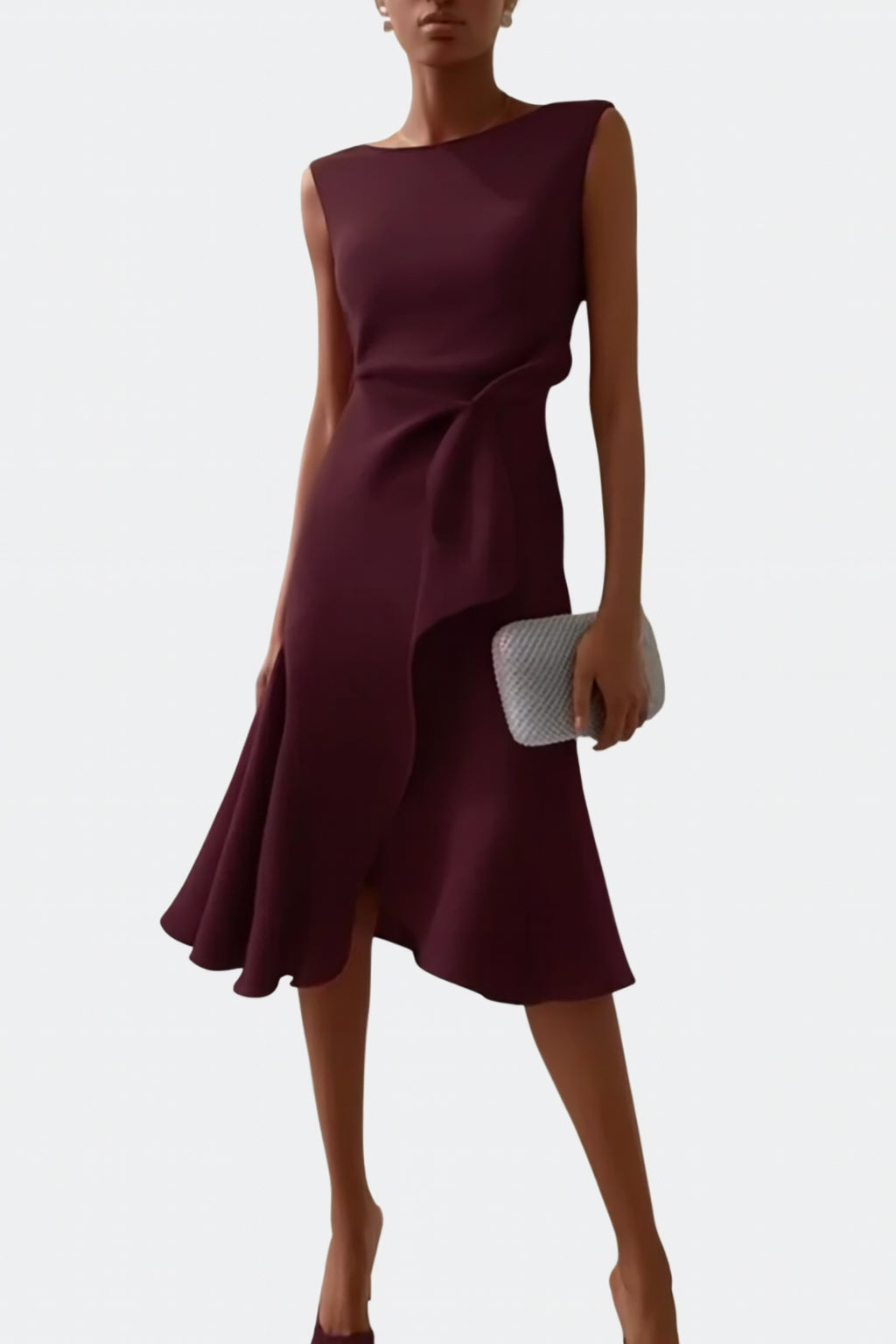 Women's Sleeveless Asymmetric Draped Midi Dress