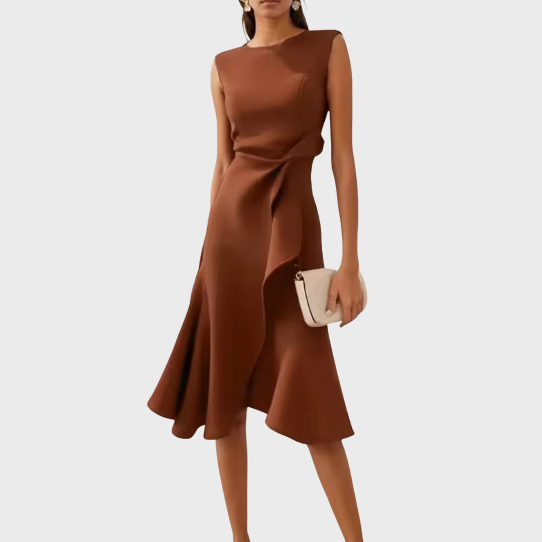 Women's Sleeveless Asymmetric Draped Midi Dress