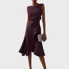 Women's Sleeveless Asymmetric Draped Midi Dress