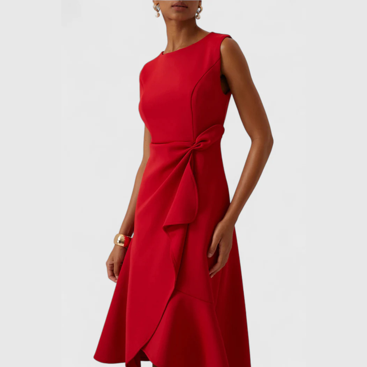 Women's Sleeveless Asymmetric Draped Midi Dress