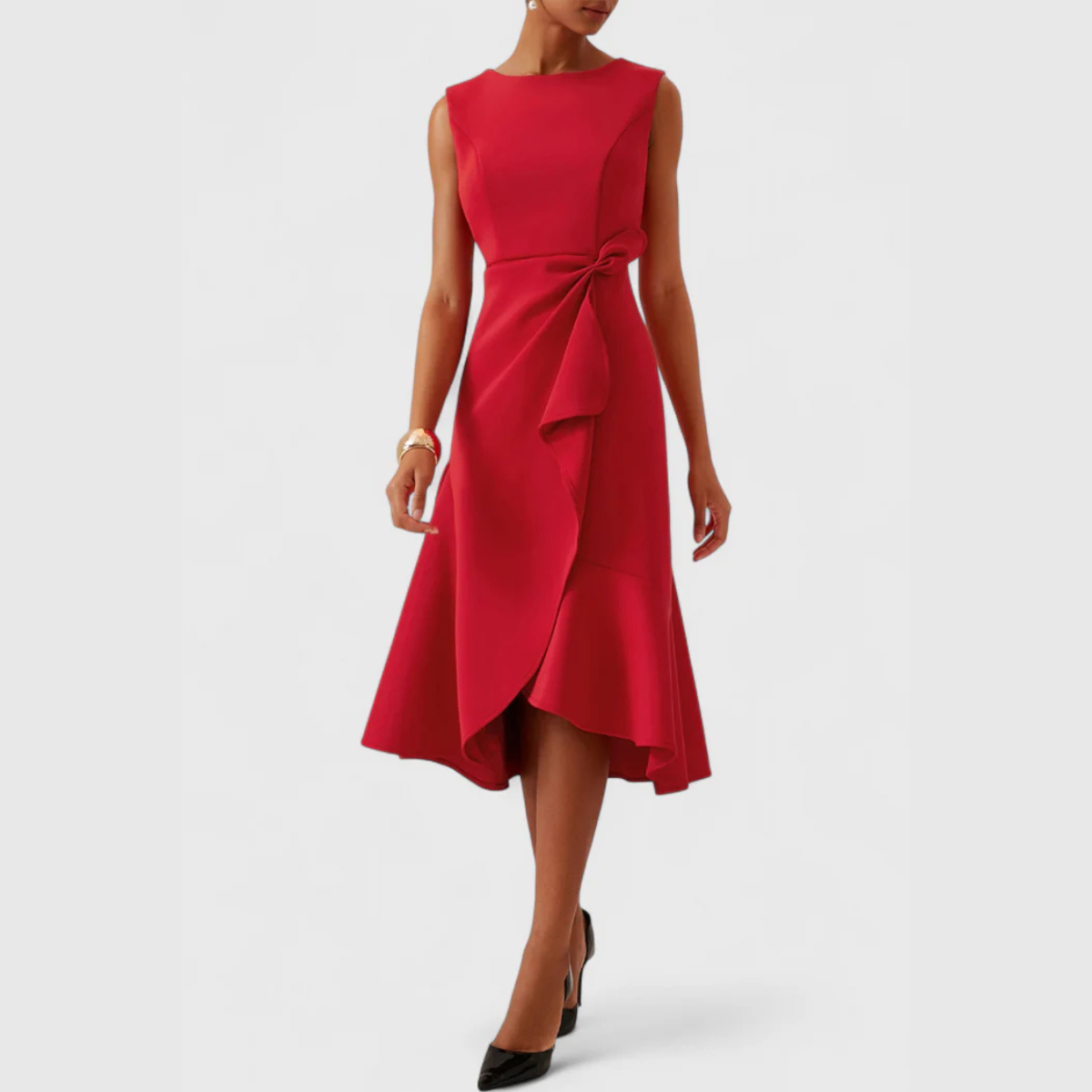 Women's Sleeveless Asymmetric Draped Midi Dress