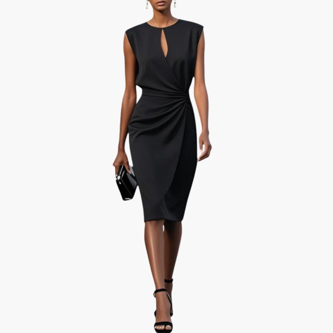 Women's Keyhole Neck Ruched Waist Midi Dress