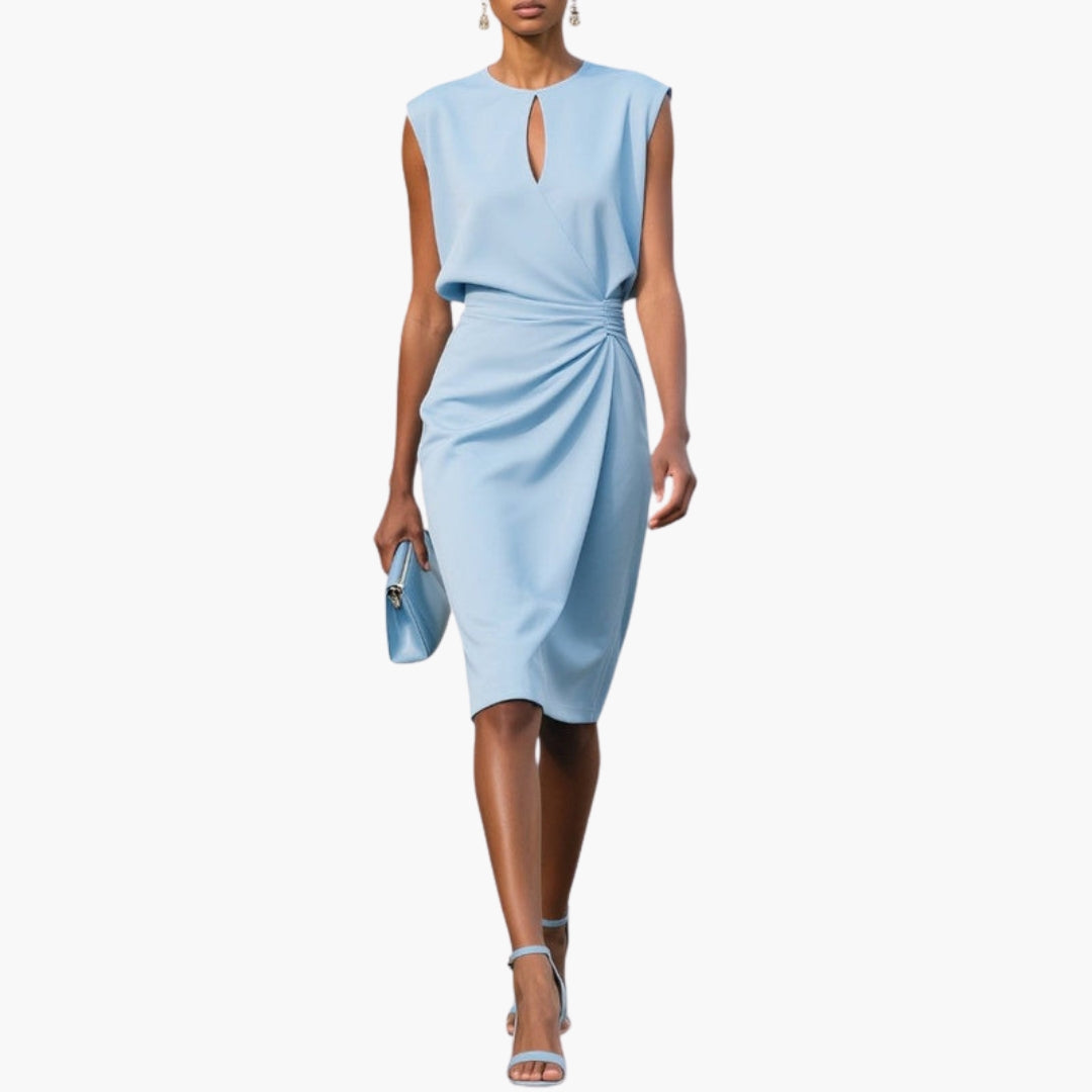 Women's Keyhole Neck Ruched Waist Midi Dress