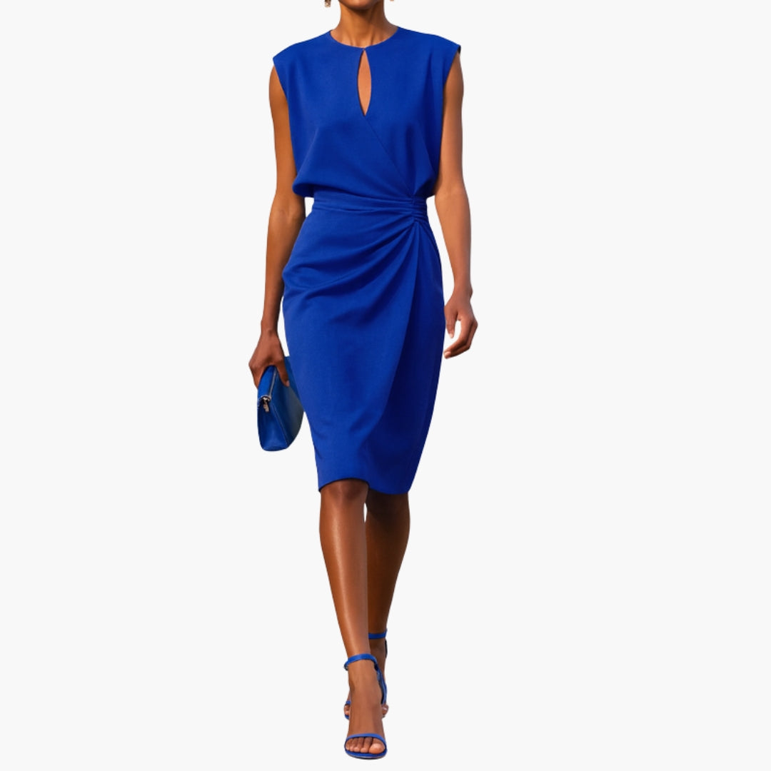 Women's Keyhole Neck Ruched Waist Midi Dress