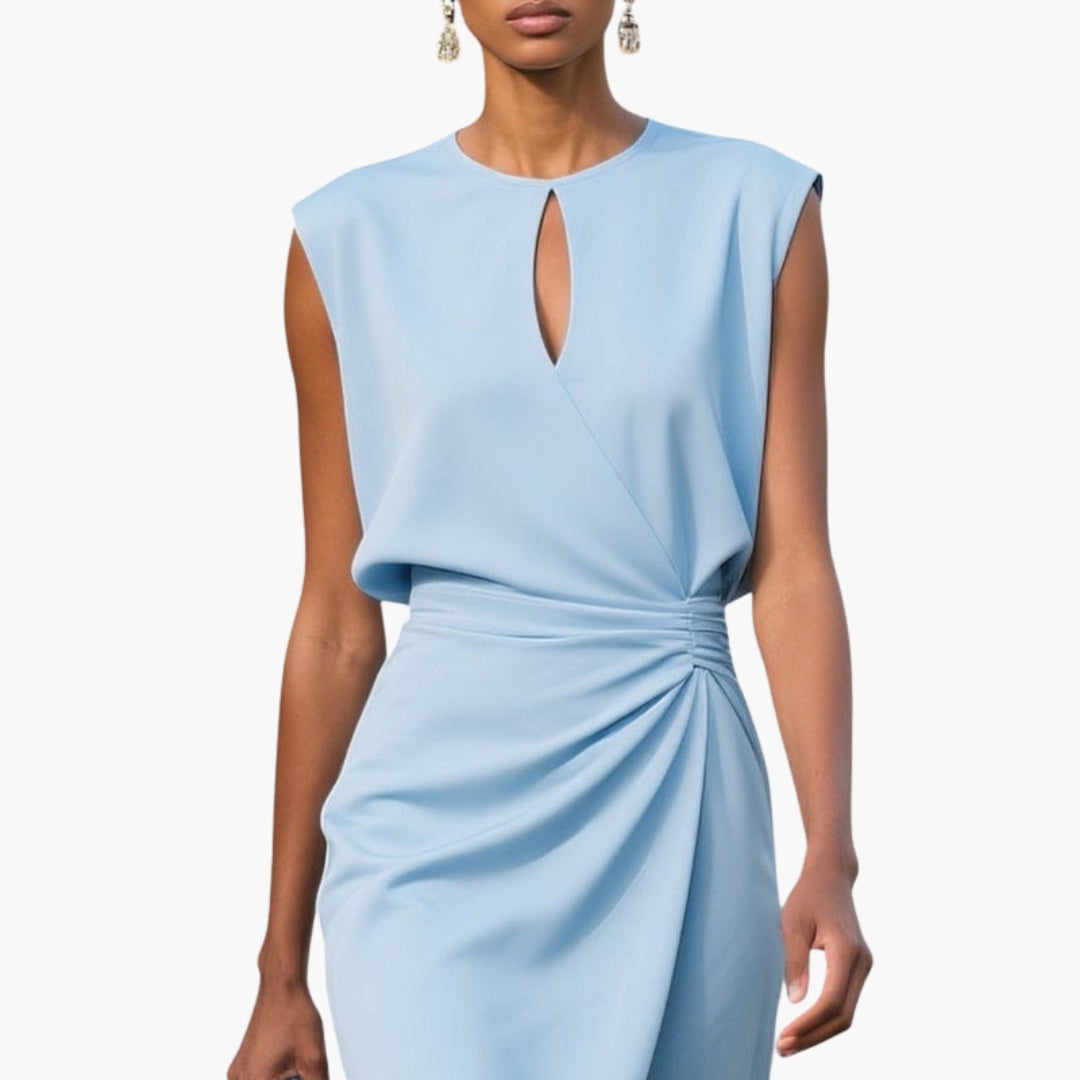 Women's Keyhole Neck Ruched Waist Midi Dress