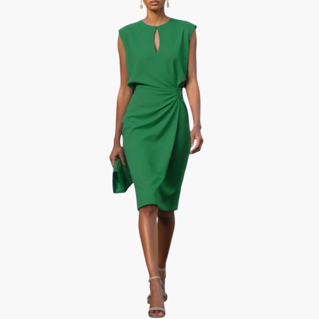 Women's Keyhole Neck Ruched Waist Midi Dress