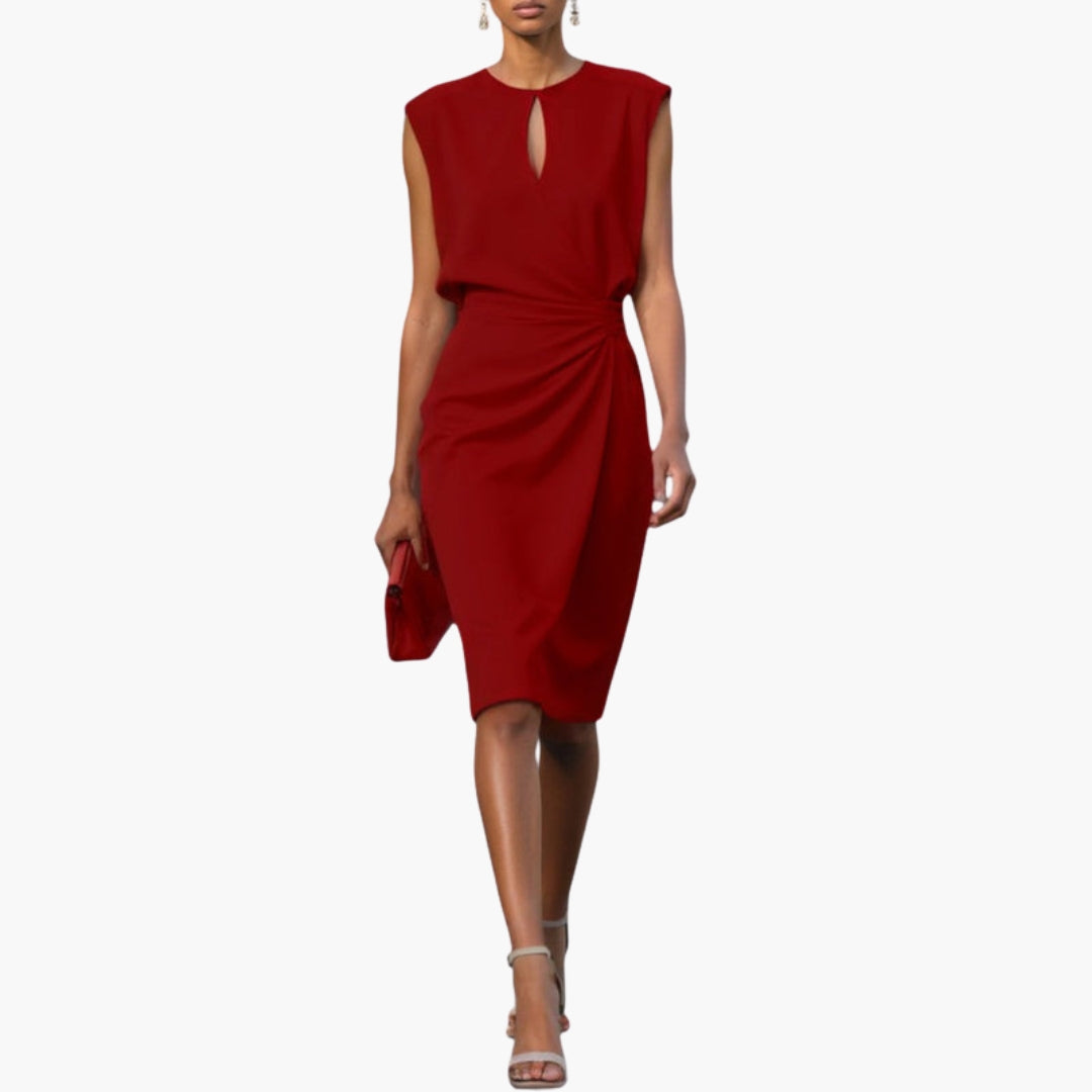 Women's Keyhole Neck Ruched Waist Midi Dress