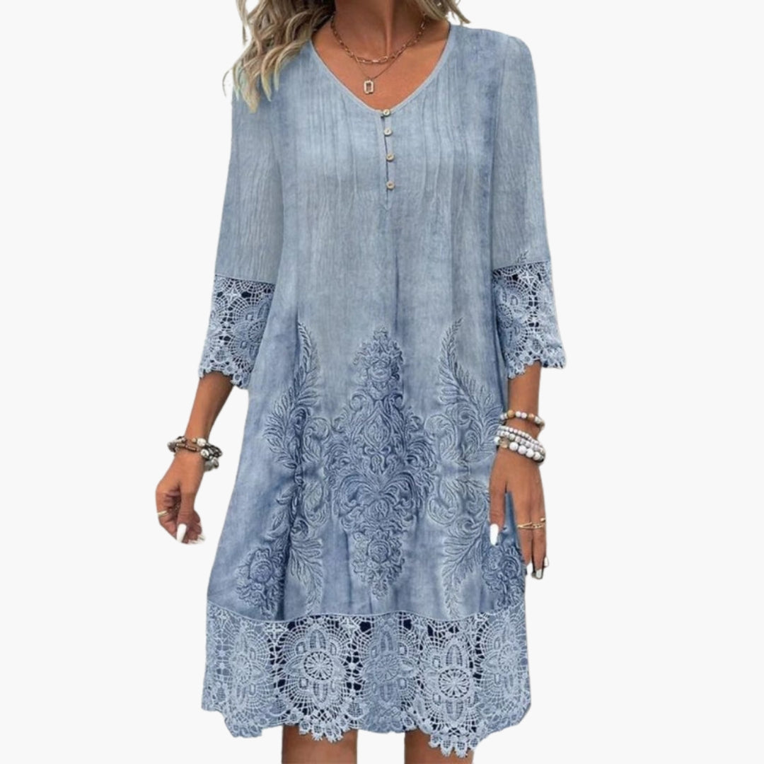 Women's Lace Embroidered V-Neck Midi Dress