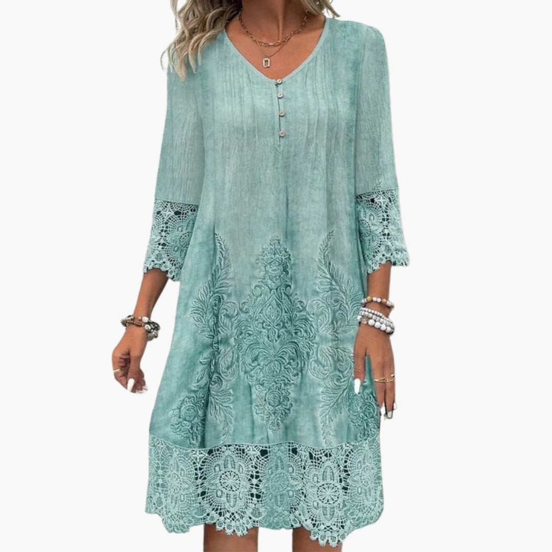 Women's Lace Embroidered V-Neck Midi Dress
