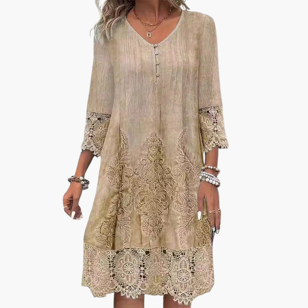 Women's Lace Embroidered V-Neck Midi Dress