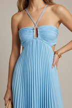 Close-up of halter neckline and keyhole cut-out detail