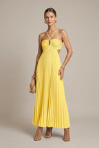 Back view of maxi dress showing open back and self-tie fastening