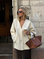 Tote bag styled with casual outfit, posed shot