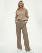 Front-facing flat lay of herringbone wool trousers