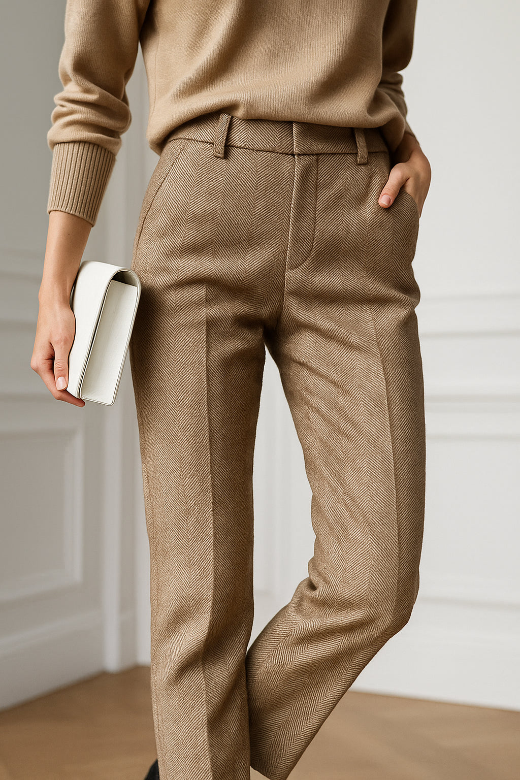 Women's Herringbone Wide Leg Trousers