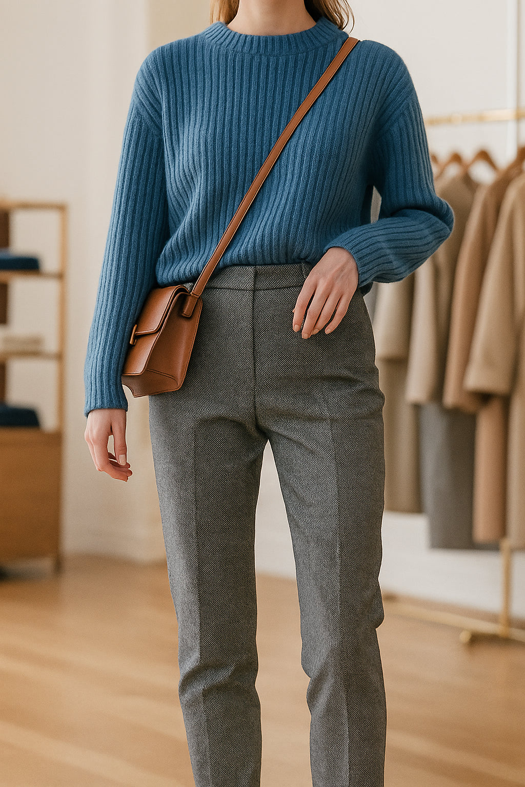 Women's Herringbone Wide Leg Trousers