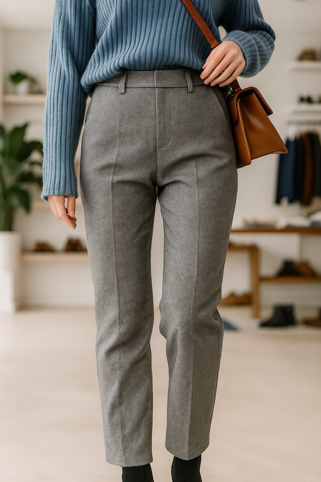 Women's Herringbone Wide Leg Trousers