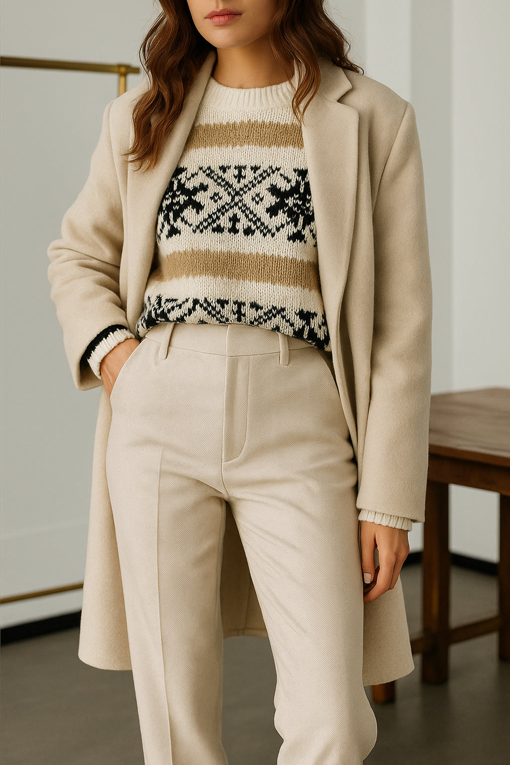 Women's Herringbone Wide Leg Trousers
