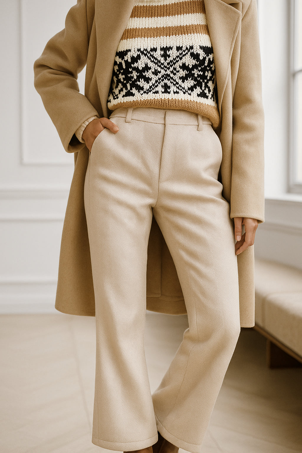 Women's Herringbone Wide Leg Trousers