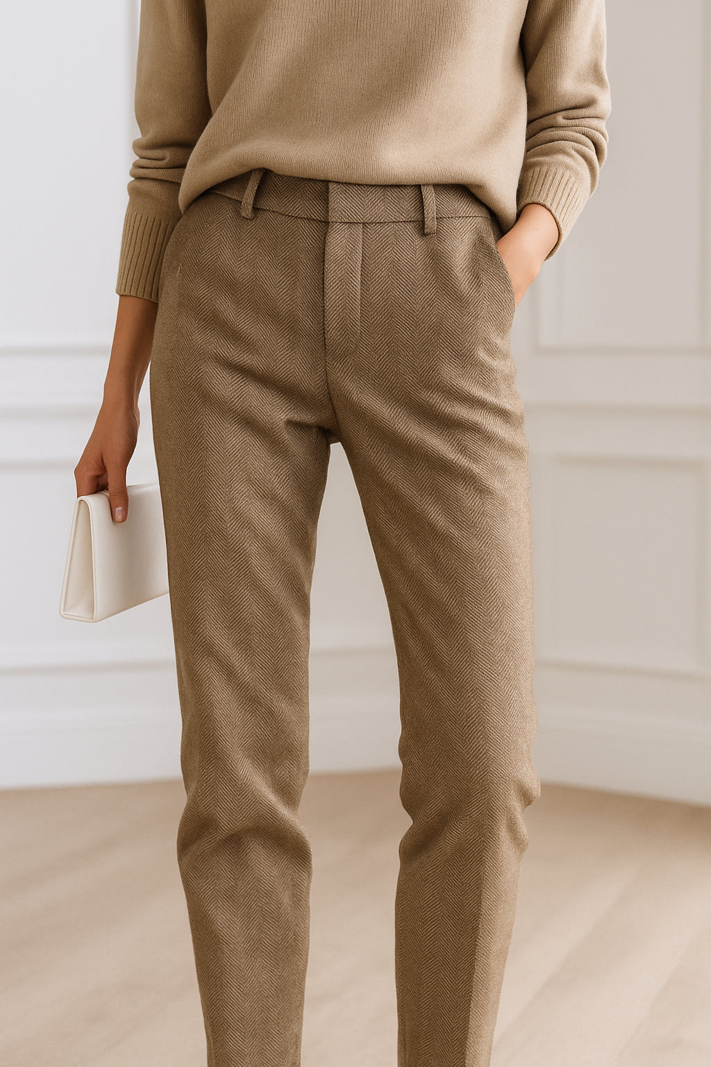 Women's Herringbone Wide Leg Trousers