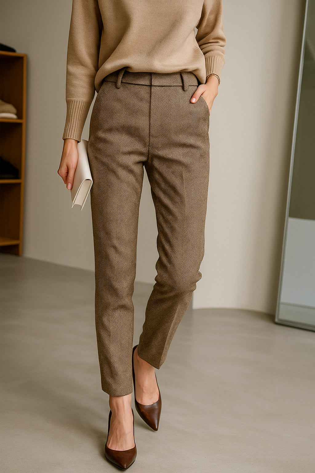 Women's Herringbone Wide Leg Trousers