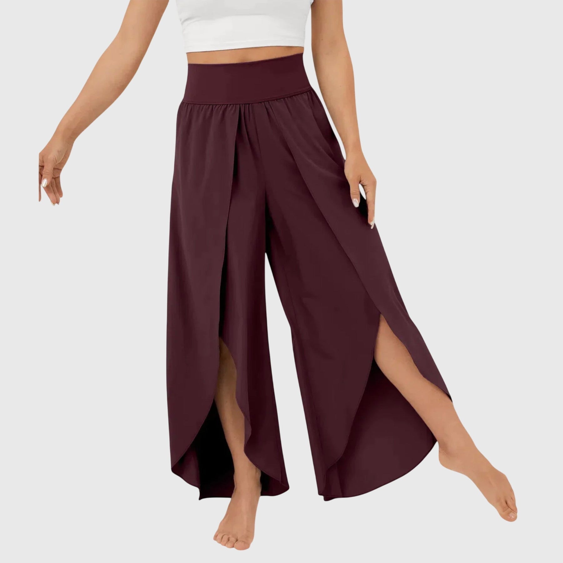 Women's Teal Wide Leg Split Hem Trousers with High Waist