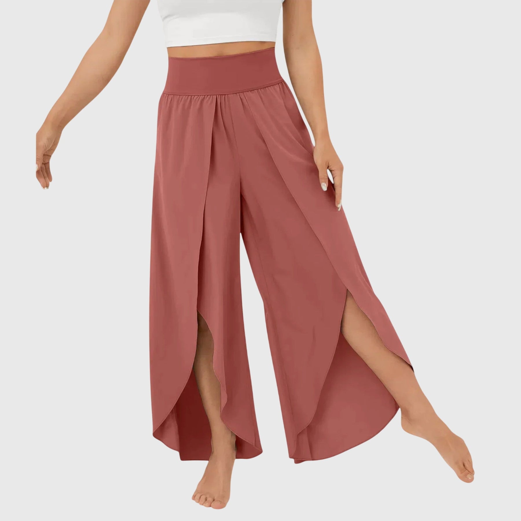 Women's Teal Wide Leg Split Hem Trousers with High Waist