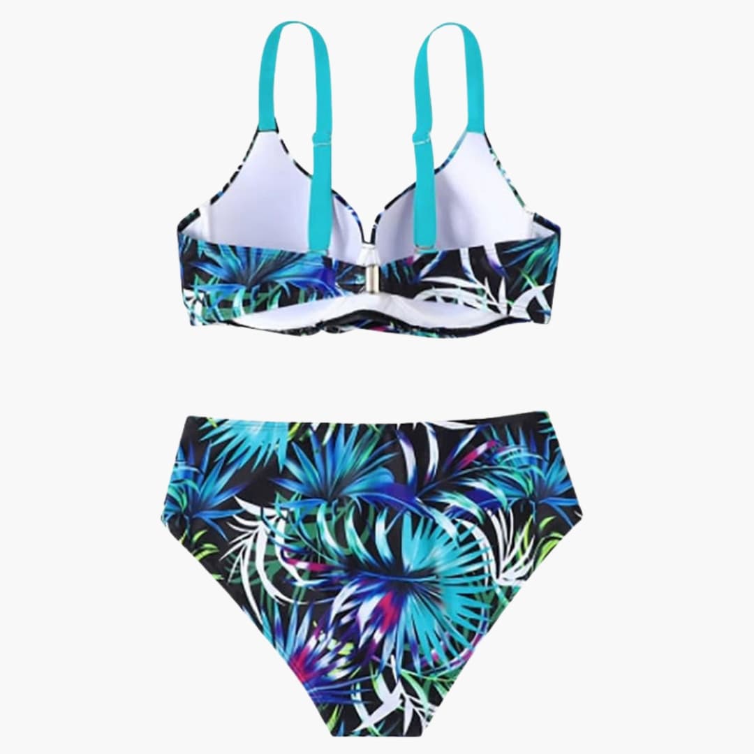 Side view showing high-waisted bikini bottom coverage and fit