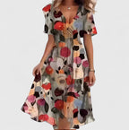 Back view displaying flutter sleeve design and draping