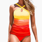 Back view of tankini highlighting coordinating briefs and ombré pattern