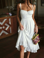 Women's Cotton Ruffle Hem Cami Midi Dress