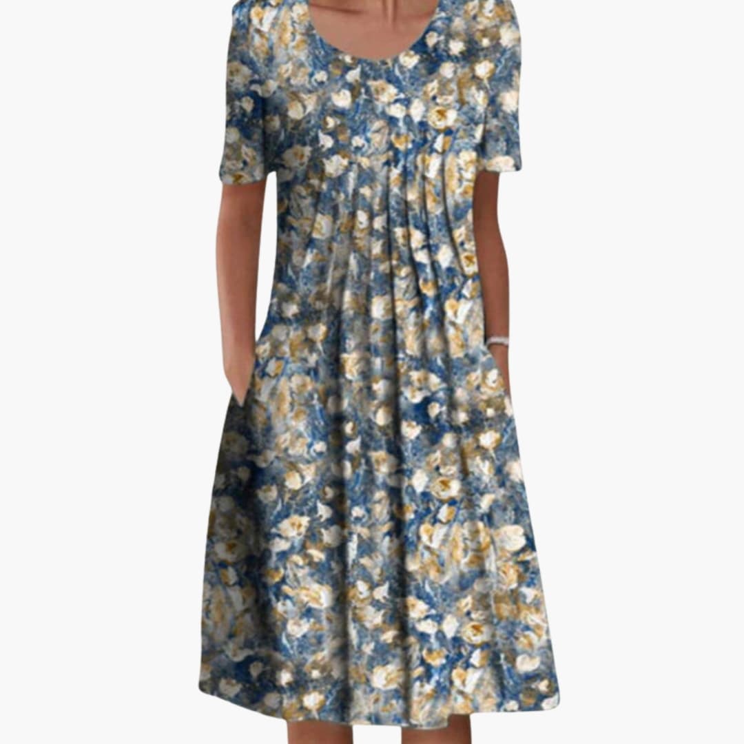 Women's Floral Print Short Sleeve Midi Dress