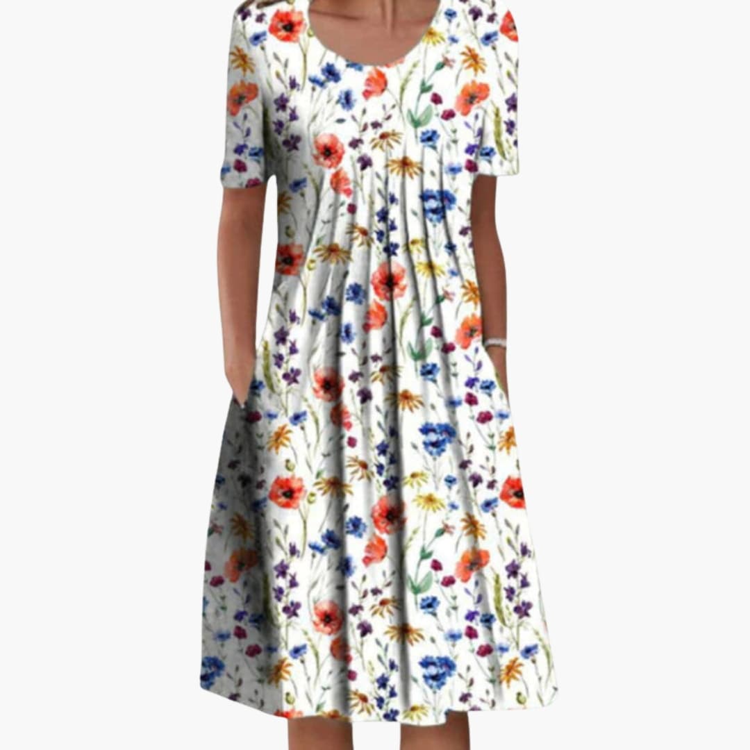 Women's Floral Print Short Sleeve Midi Dress