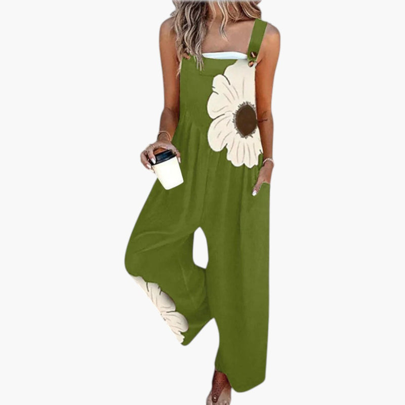 Flat lay of jumpsuit showing full garment layout