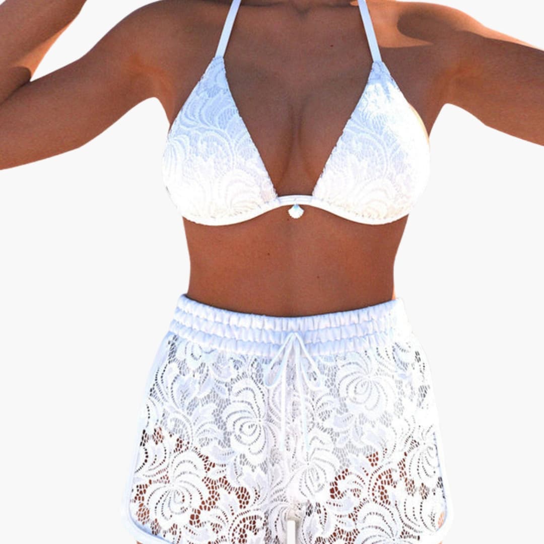 Women's Lace Triangle Bikini Shorts Swimsuit Set